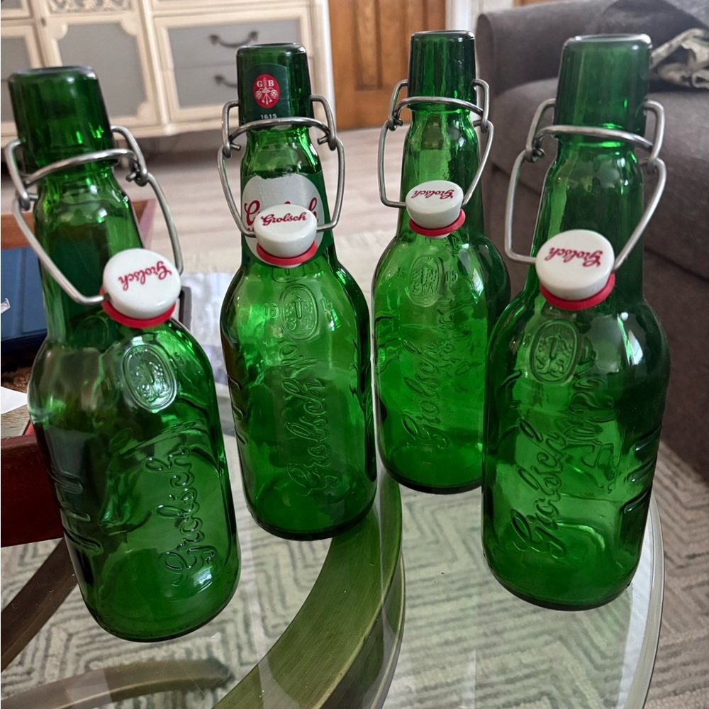 Green Glass Swing Top Bottles - Set of 4